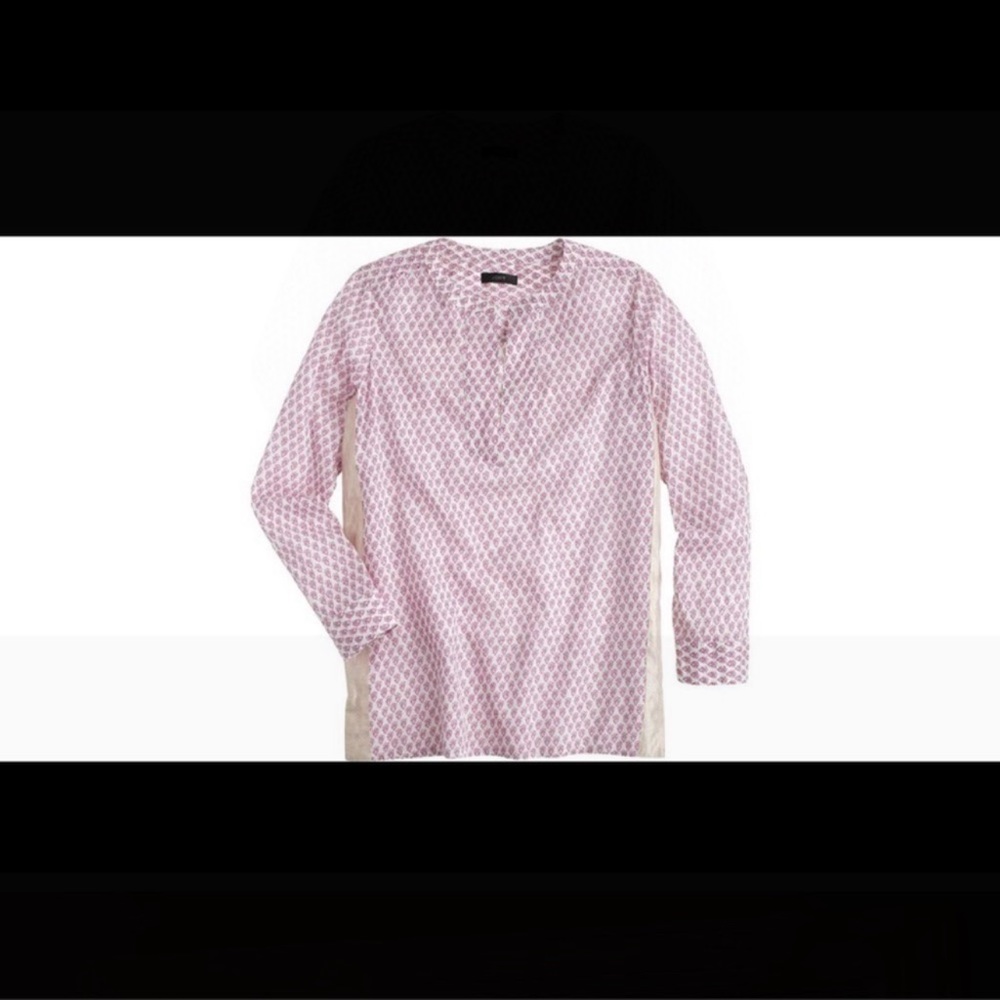 JCrew Pink Ikat Blockprint Tunic with Gold Stripes